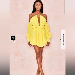 HouseOfCB Serenity YELLOW OFF SHOULDER RUFFLED MINI DRESS